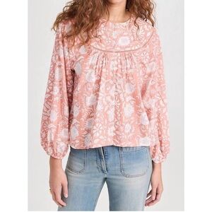 Marea Georgia Floral Top Button Front Blouse Medium Sorbet Orange